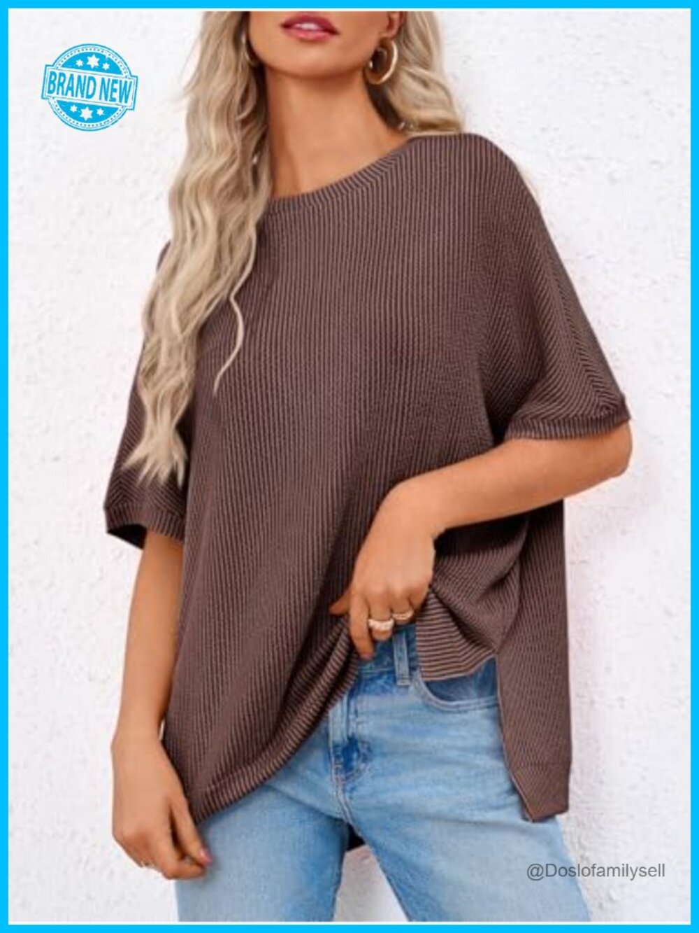 Oversized Ribbed Batwing Tunic Tee - Picture 2 of 6